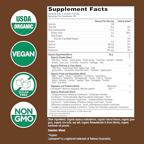 Country Farms Super Greens Chocolat – Poudre: facile à ajouter dans un smoothie nutritif.