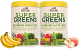 Country Farms Super Greens, poudre pomme-banane, emballage pratique prêt pour démarrer la journée.