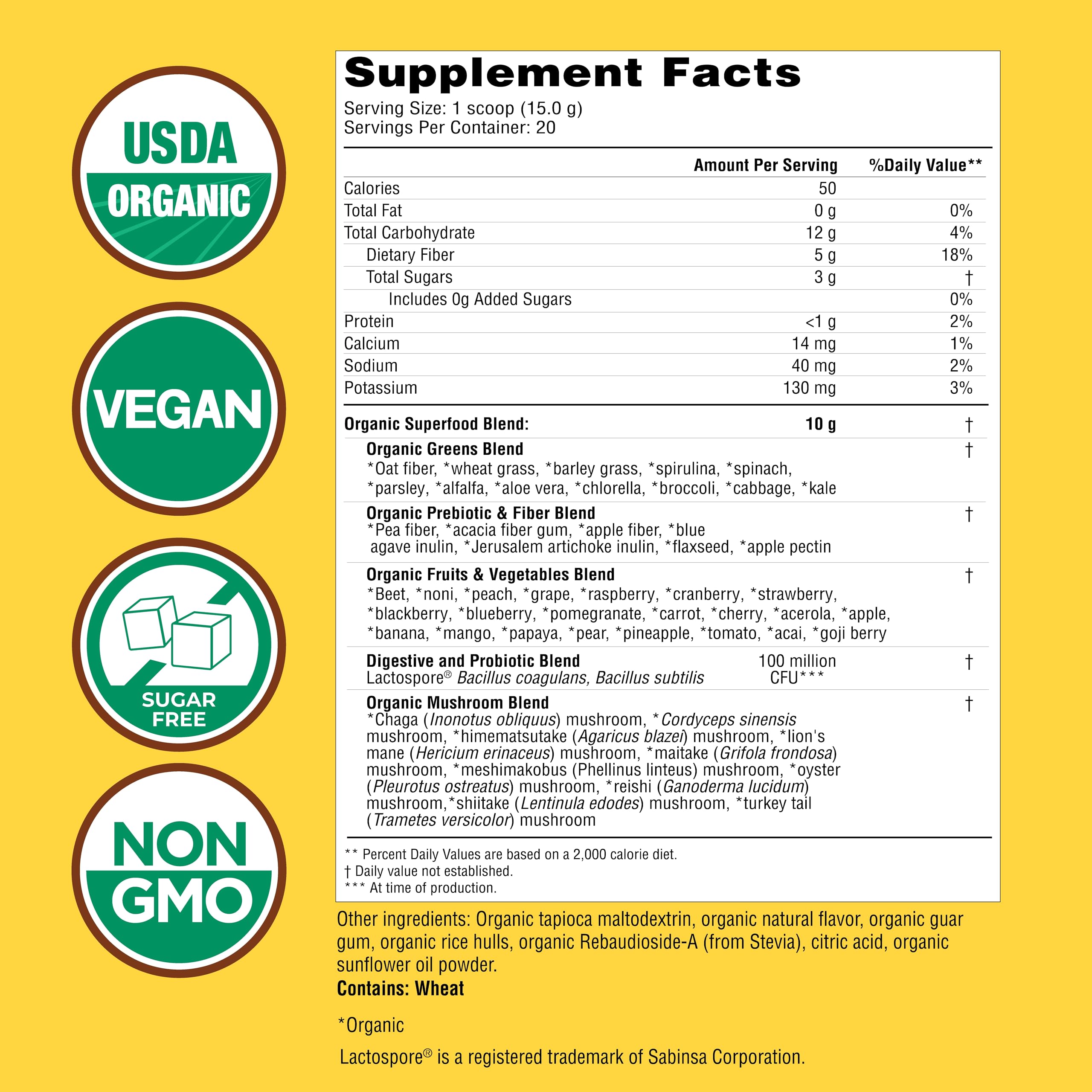 Country Farms Super Greens, poudre pomme-banane, mélange smoothie riche en nutriments, pratique à emporter.