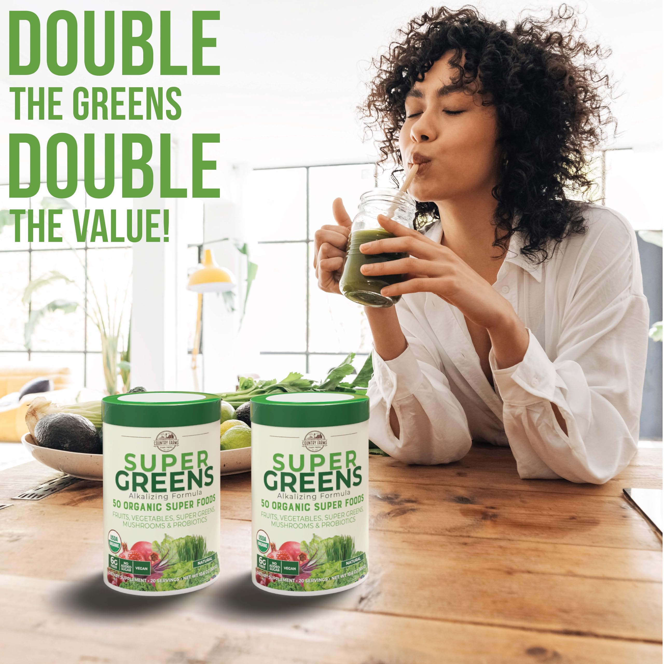 Country Farms Super Greens smoothie rapide avec fibres et probiotiques