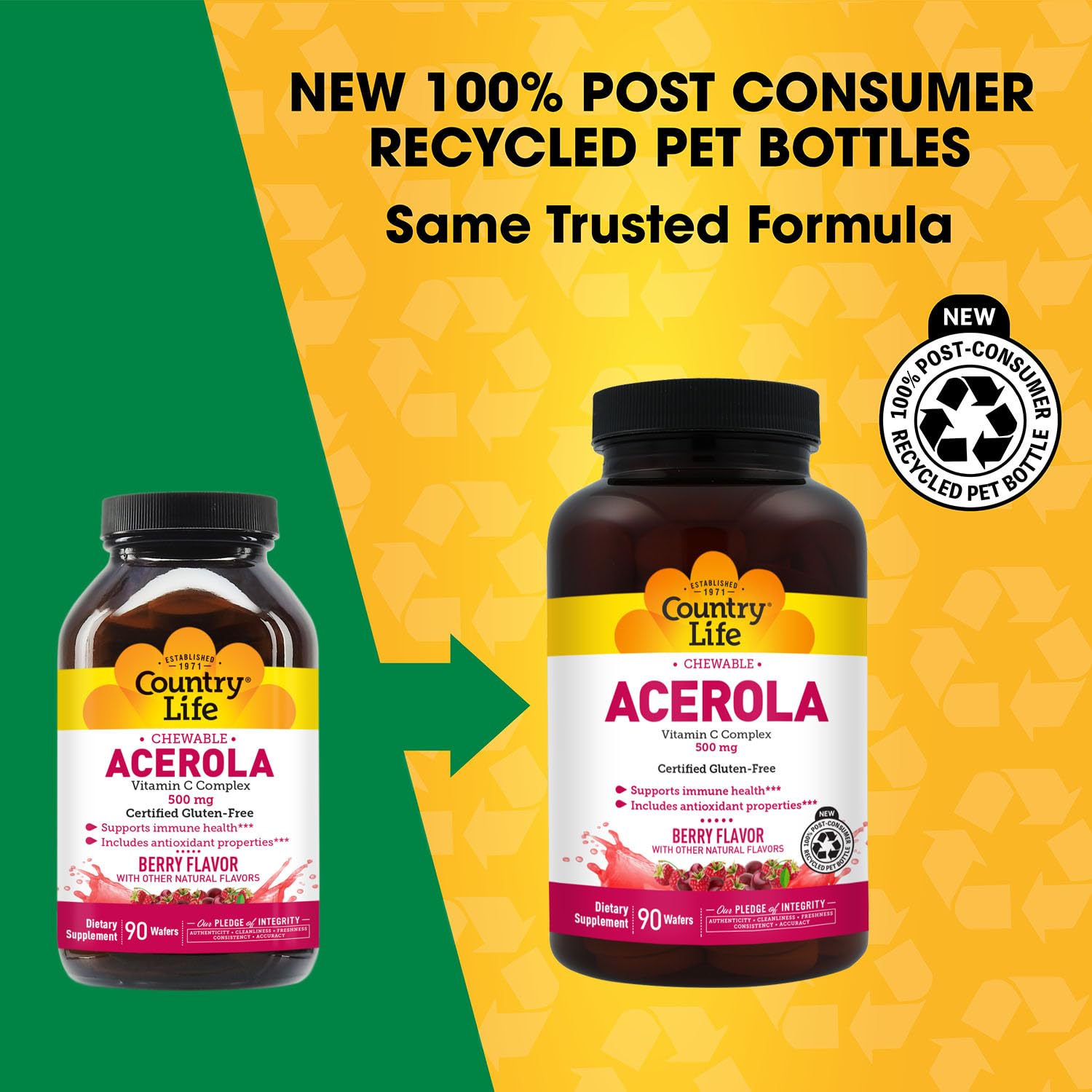 Country Life Acerola Vitamine C Complex – gommes saveur framboise, plaisir quotidien et énergie soutenue.