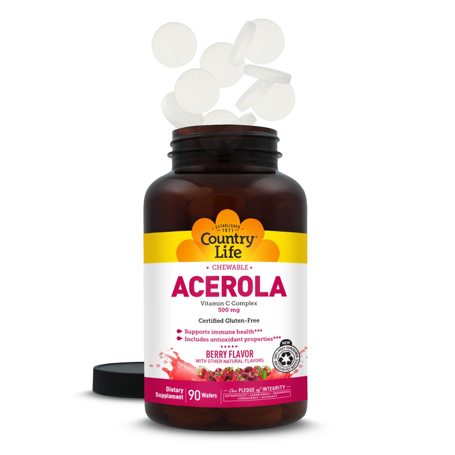 Country Life Acerola Vitamine C Complex – utilisation quotidienne simple et transport facile.
