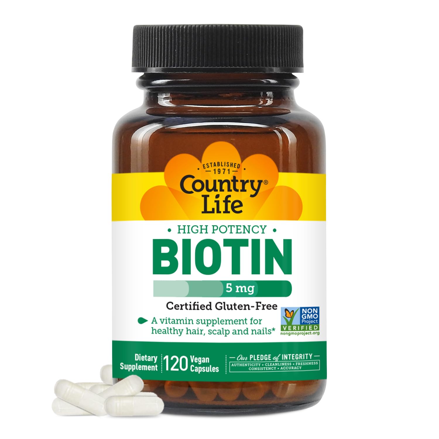 Biotine Country Life – Bouteille haute puissance, soutien potentiel à la kératine.
