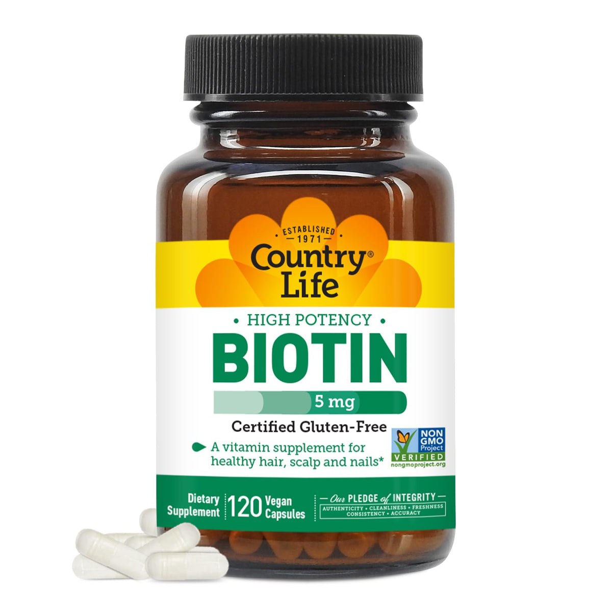 Biotine Country Life – Bouteille haute puissance, soutien potentiel à la kératine.