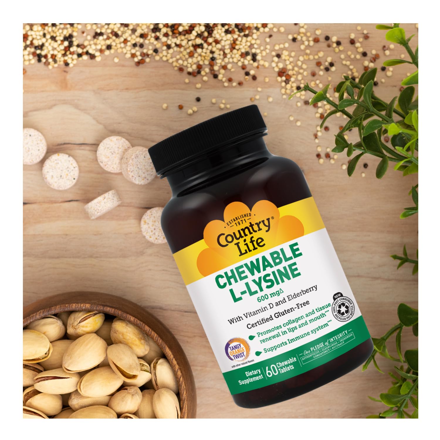 Country Life L-Lysine peut aider au renouvellement des tissus cutanés.