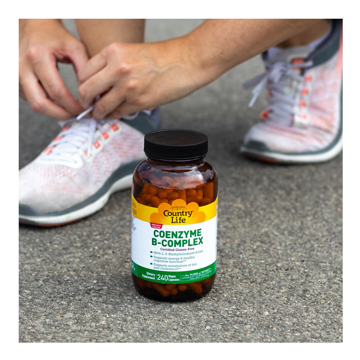 Country Life Coenzyme B-Complex, choline intégrée pour neurotransmetteurs et concentration.