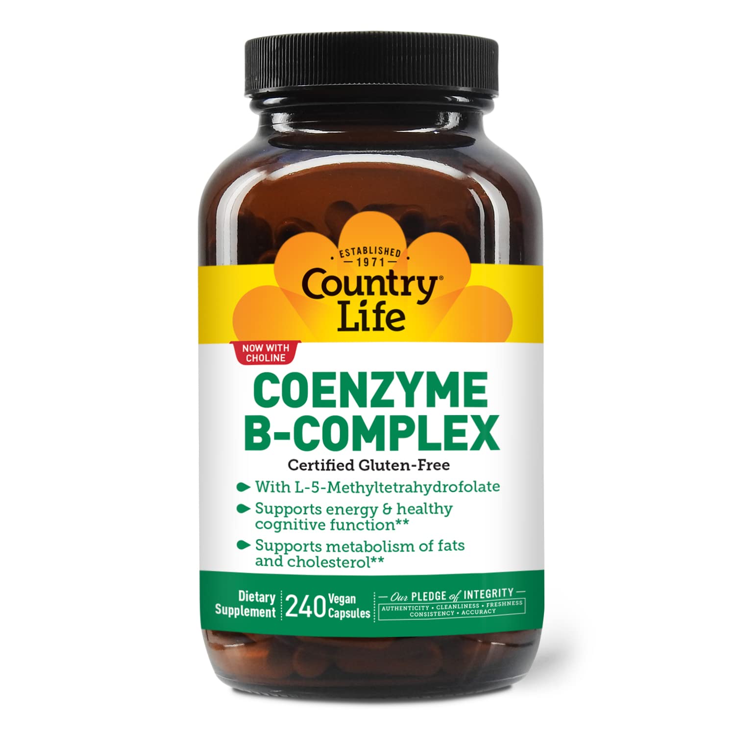 Gélules Country Life Coenzyme B-Complex, absorption élevée et énergie.