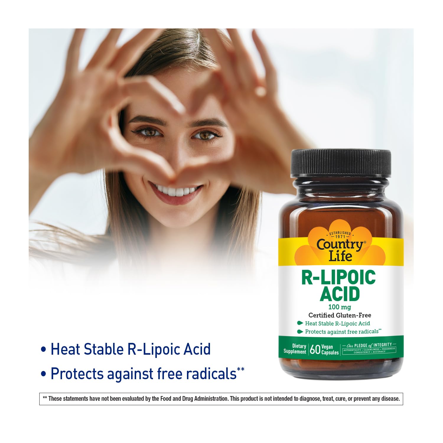 Country Life Complexe R-Lipoïque, capsules pratiques pour l'antioxydant quotidien et énergie.