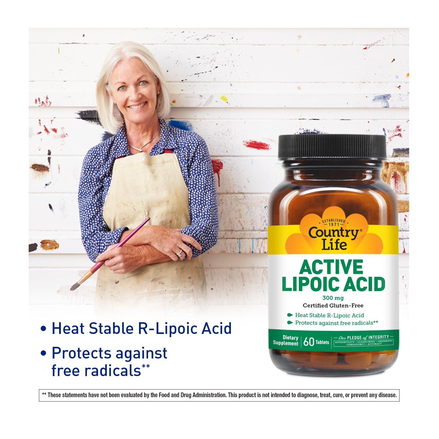 Country Life Complexe R-alpha lipoïque - capsules visibles, prise facile et pratique.