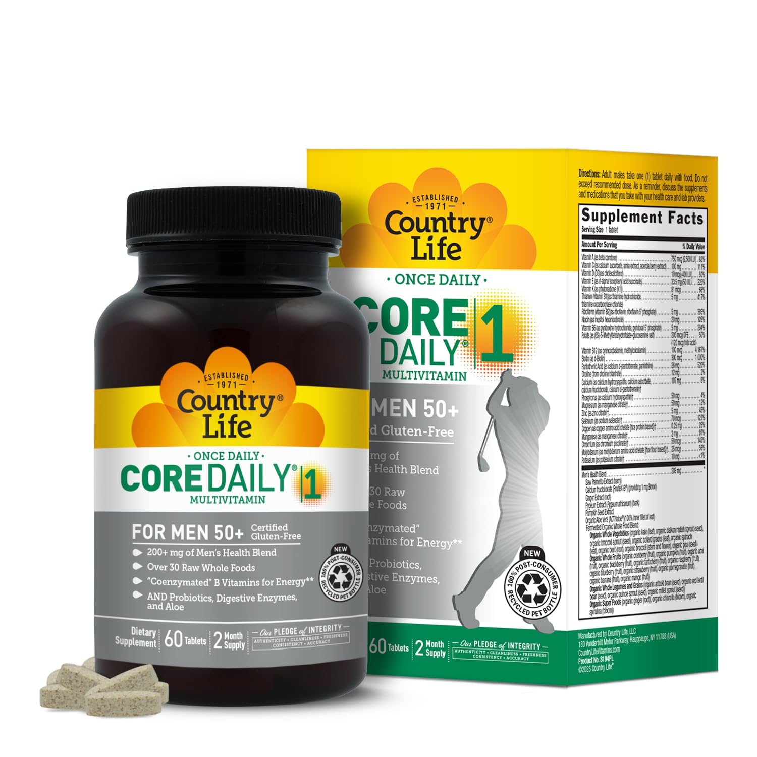 Country Life CORE Daily-1 – bouteille montrée, énergie potentielle pour hommes 50+.