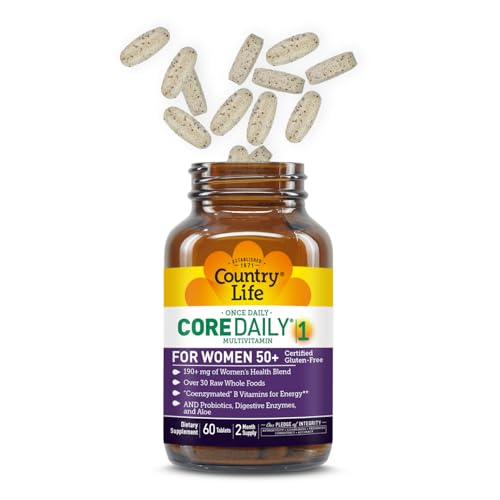 Country Life CORE Daily-1, ingrédients naturels visibles sur l’étiquette pour une nutrition équilibrée.