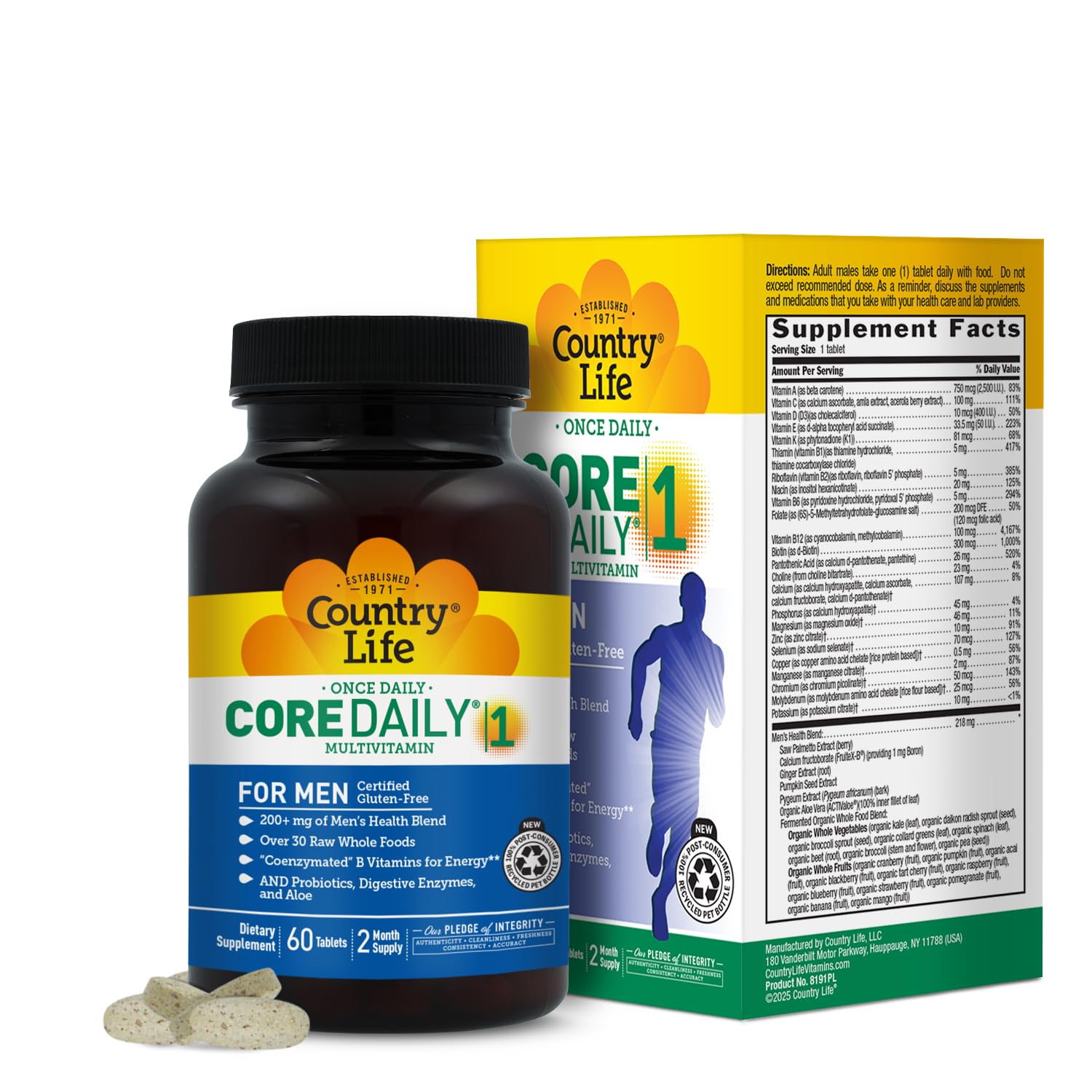 Country Life Core Daily-1 pour hommes – Bouteille, soutien quotidien en énergie naturelle.