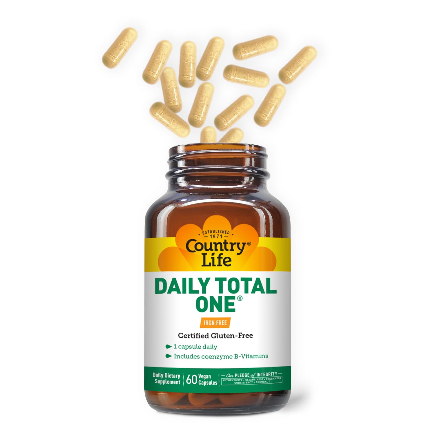 Country Life Daily Total One capsules véganes faciles à avaler.