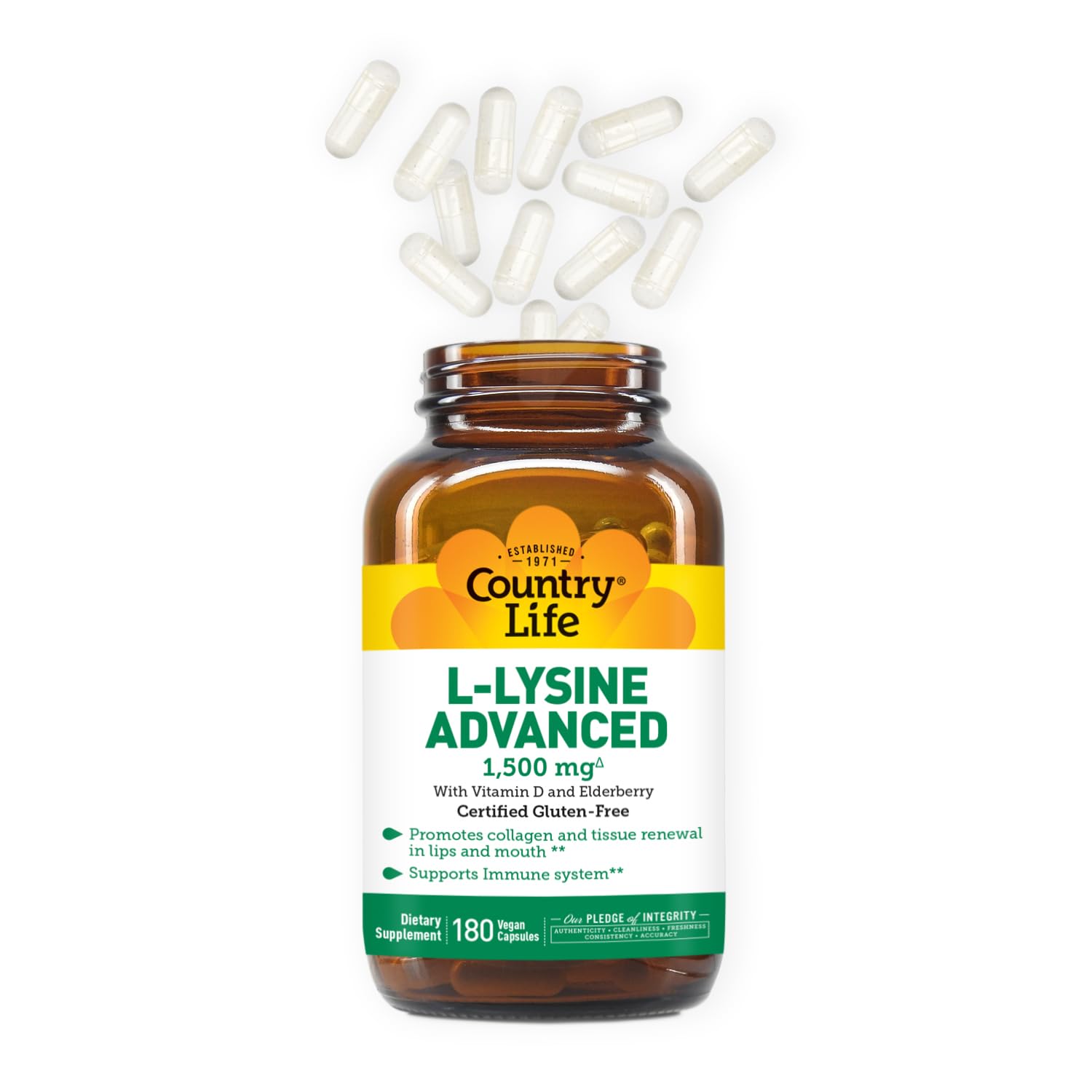 Emballage Country Life L-Lysine 1500 mg – repérable et clair