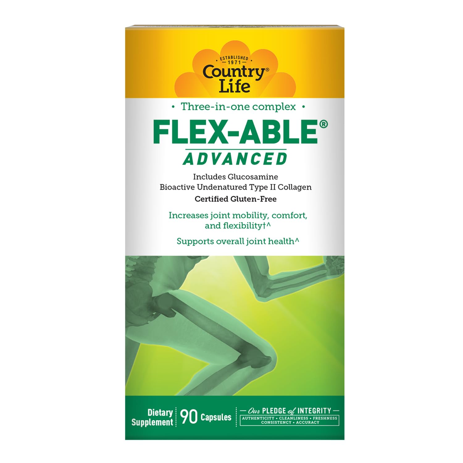 Country Life Gélules Flex-Able Avancées — soutien articulaire potentiel pour la mobilité quotidienne.