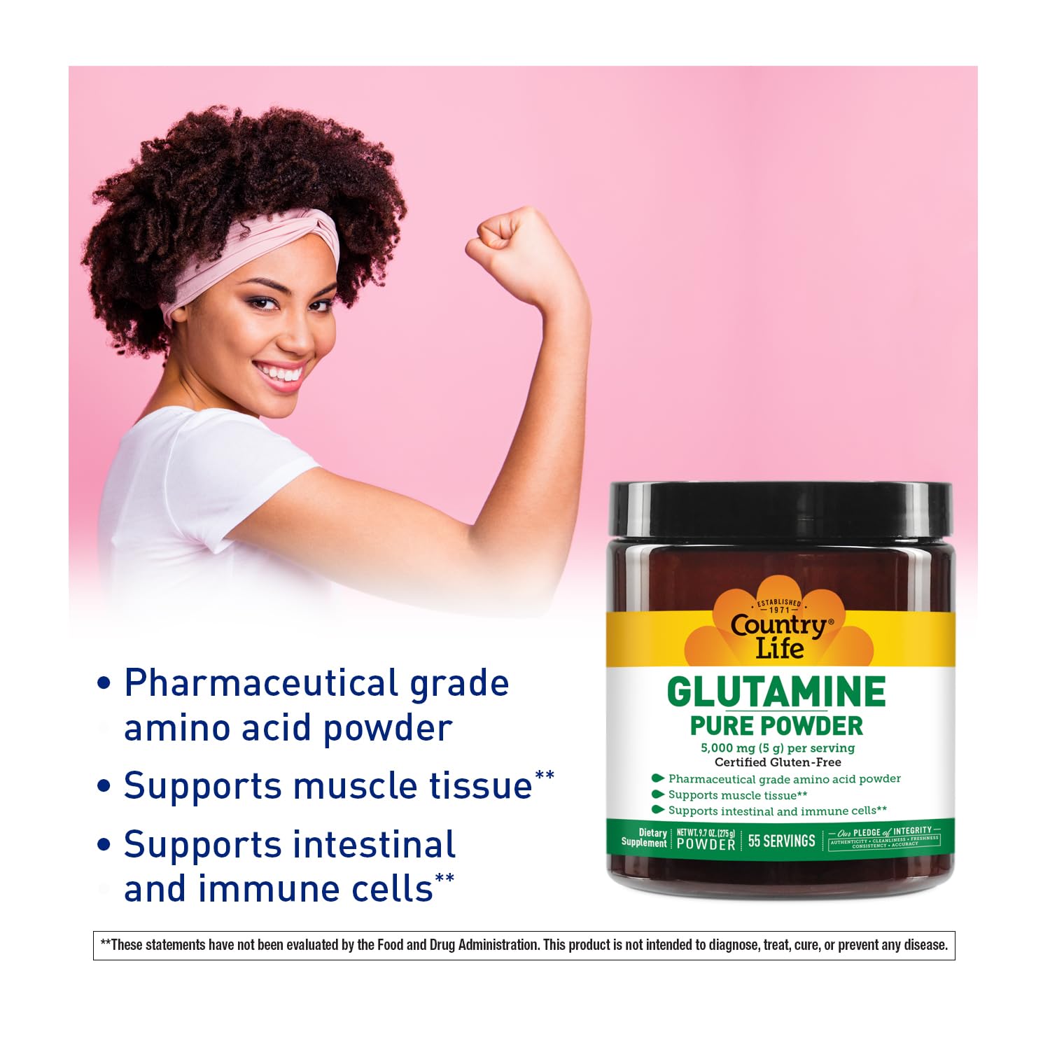 Country Life Glutamine Pure Powder – absorption rapide potentielle pour une récupération efficace