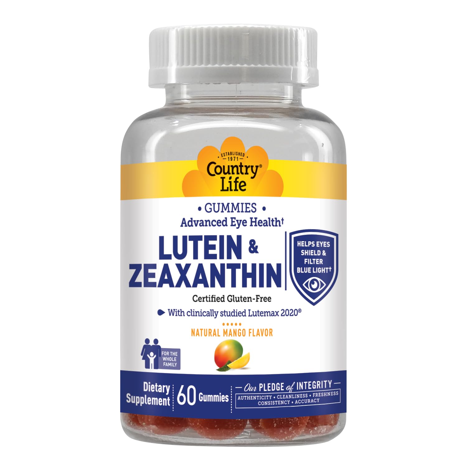 Saveur fruitée Country Life Lutéine adaptée à la routine quotidienne.
