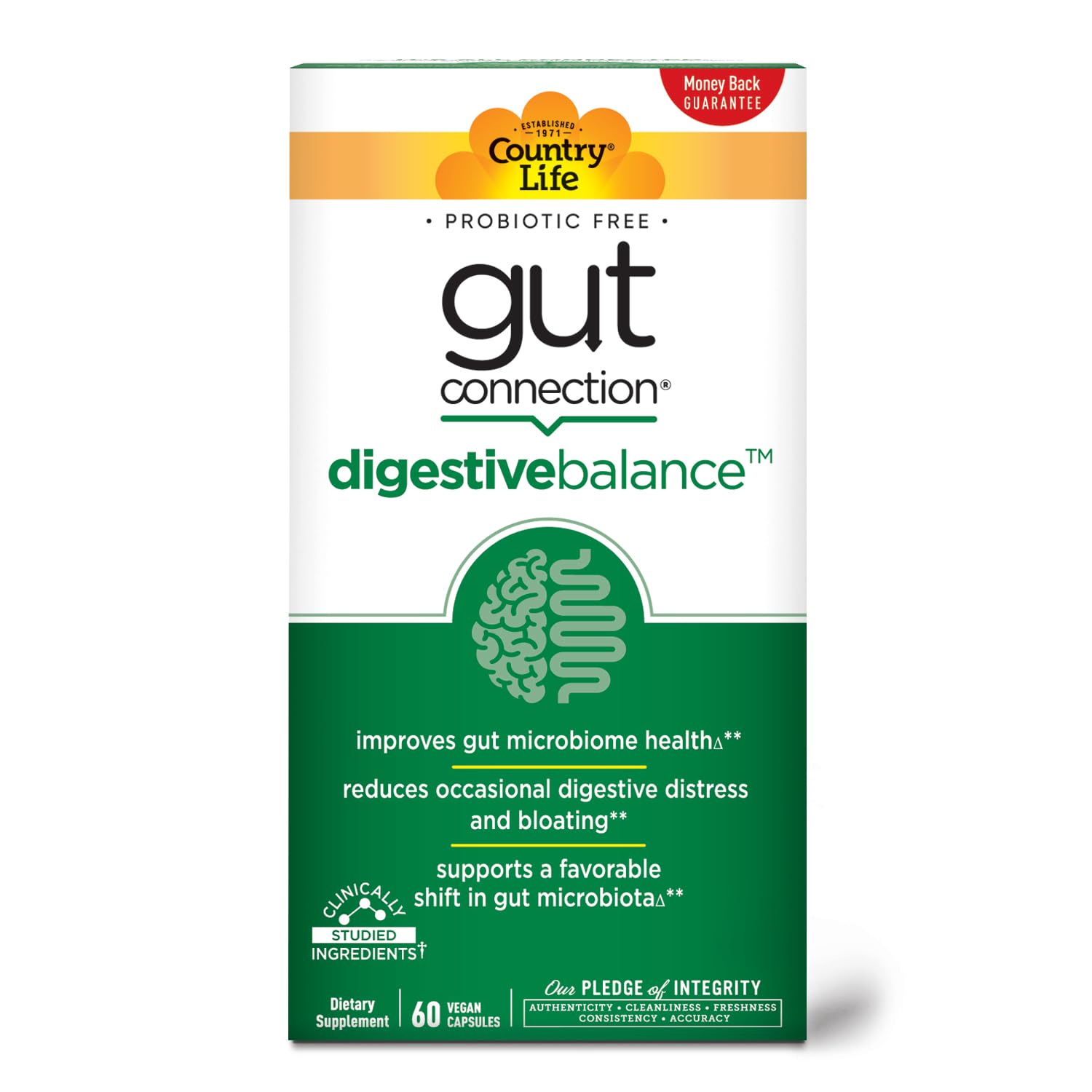 Country Life Gut Connection – équilibre digestif en capsules pour confort intestinal