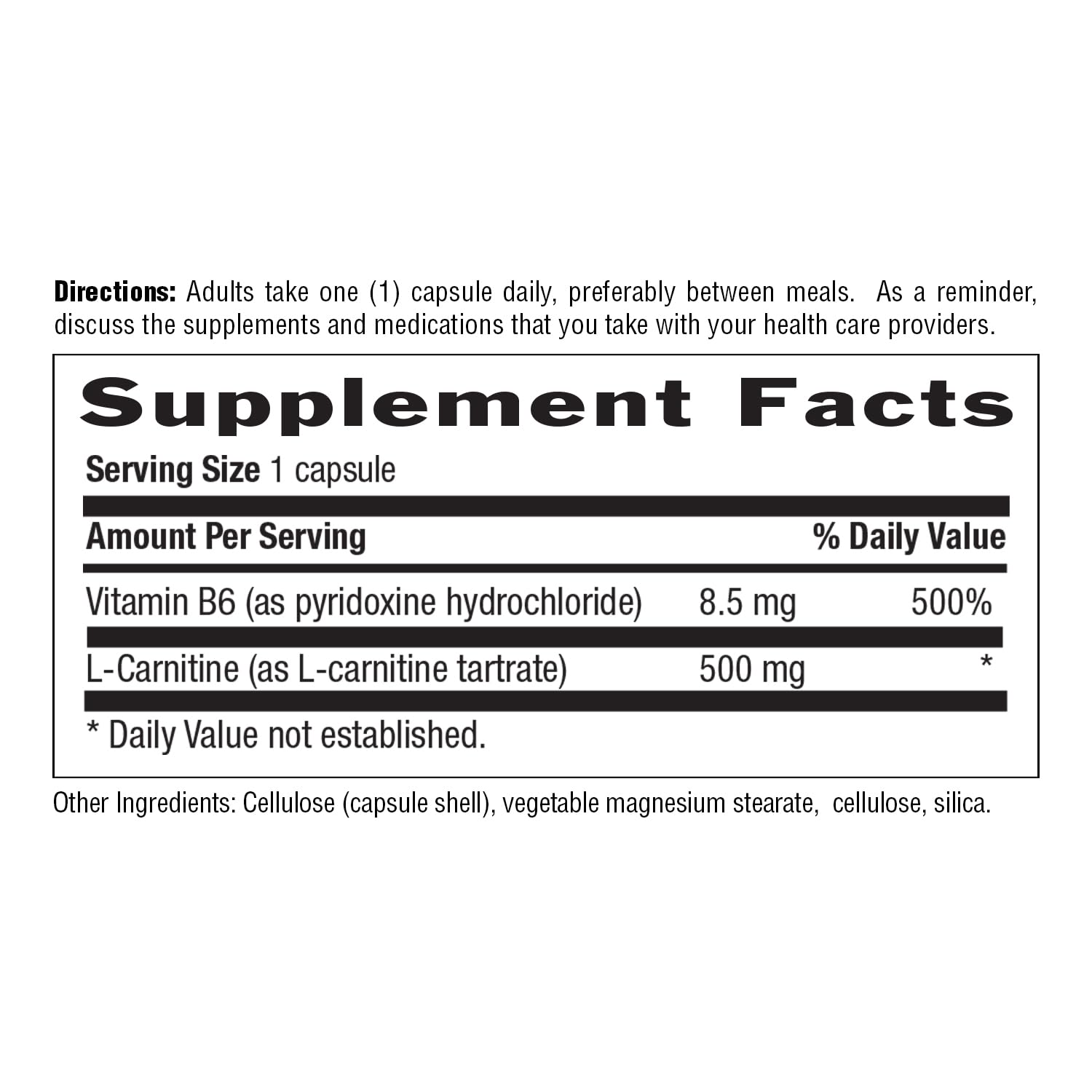 Country Life L-Carnitine 500 mg – dose quotidienne facile à suivre sur l'emballage