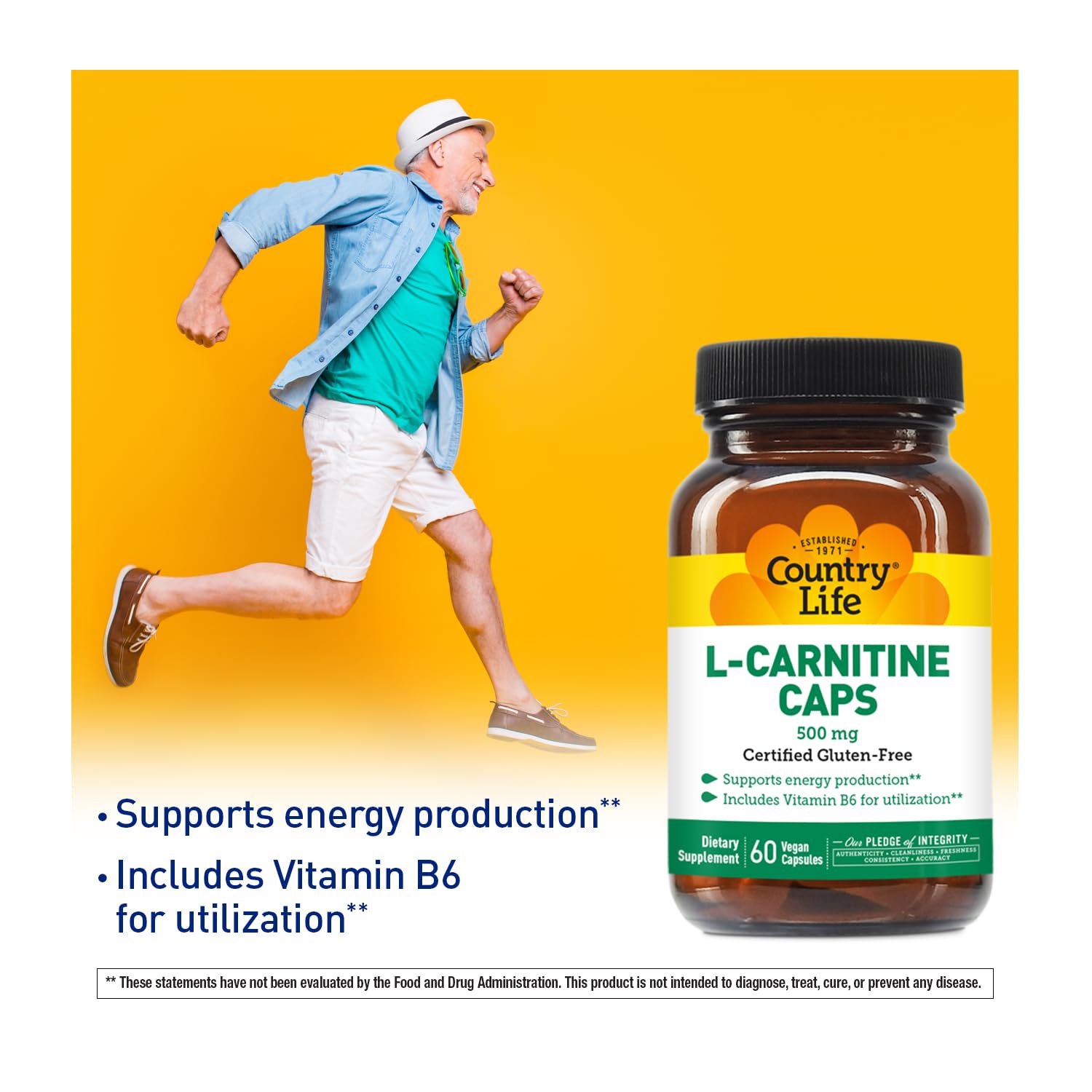 Country Life L-Carnitine 500 mg – étiquette produit lisible et informations claires