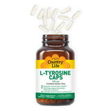 Country Life L-Tyrosine 500mg, Bouteille-versement: pratique pour prendre une dose.