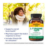 Country Life L-Tyrosine 500mg, Capsules: peut soutenir neurotransmetteurs et clarté mentale.