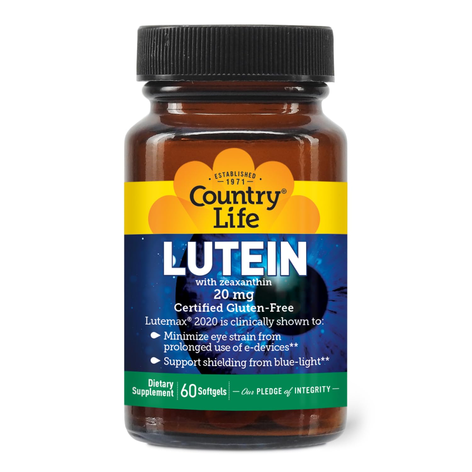 Country Life Lutein 20 mg – gelules molles – soutien visuel quotidien