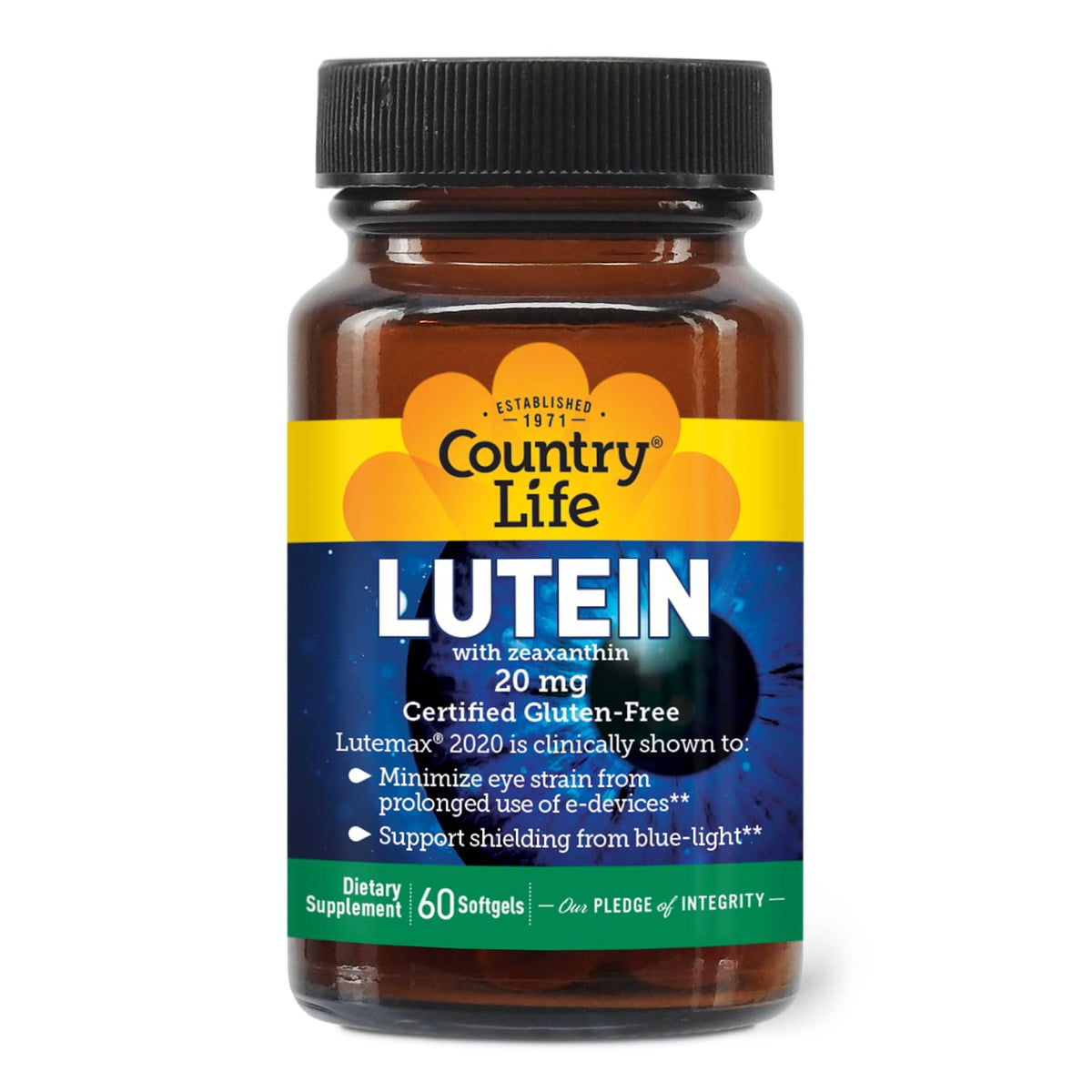 Country Life Lutein 20 mg – gelules molles – soutien visuel quotidien