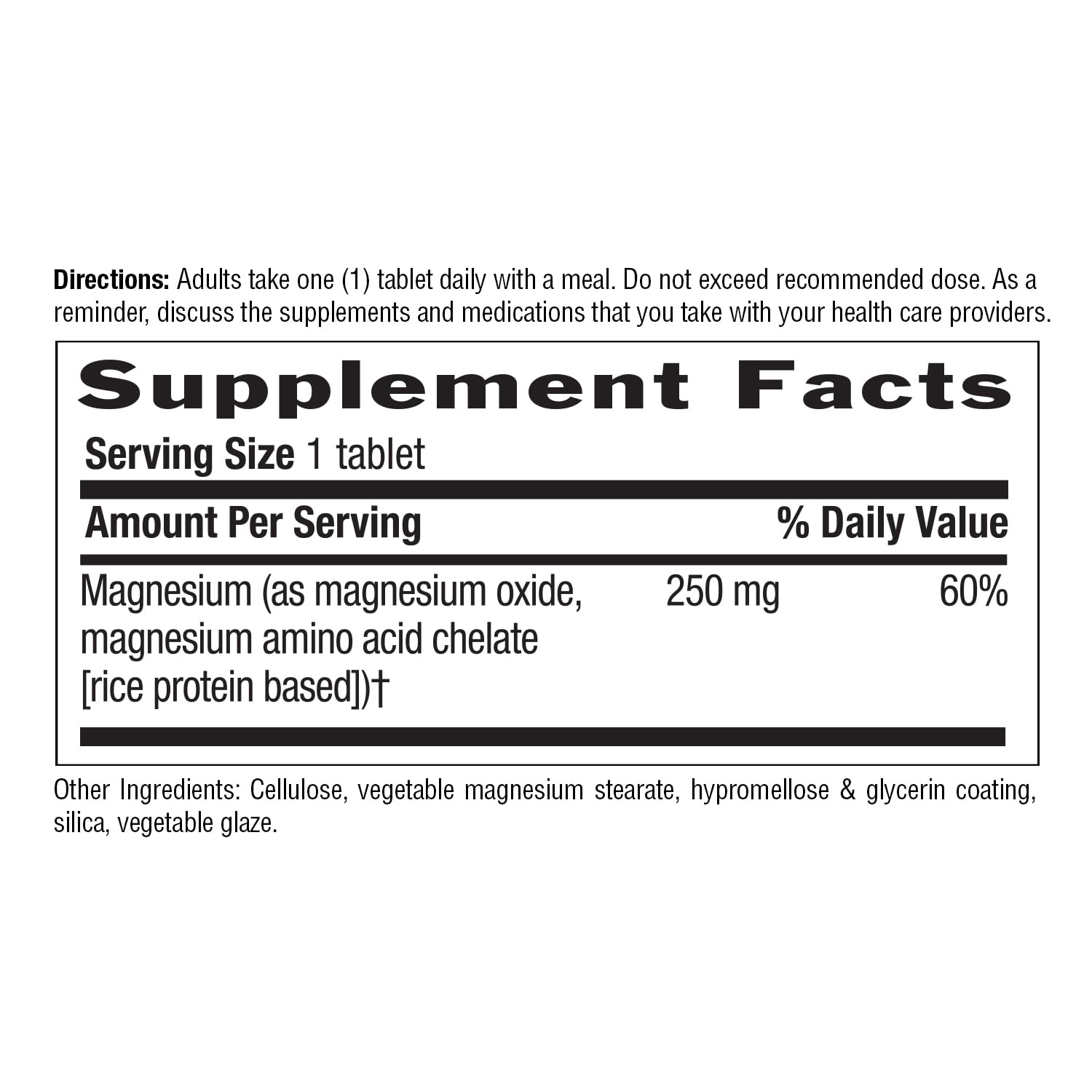 Country Life Magnésium chelaté 250 mg – dosage par comprimé pour soutenir l'énergie et l'effort quotidien.