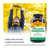 Country Life Magnésium chelaté 250 mg – etiquette claire facilitant le dosage régulier.
