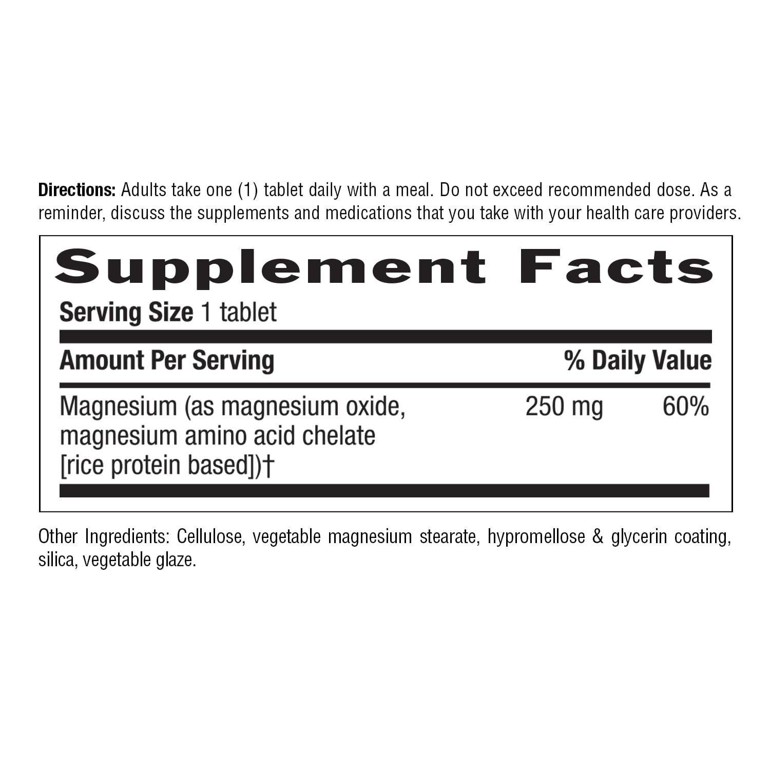 Certifié kasher Country Life magnésium chelaté 250 mg, ingrédients éthiques.