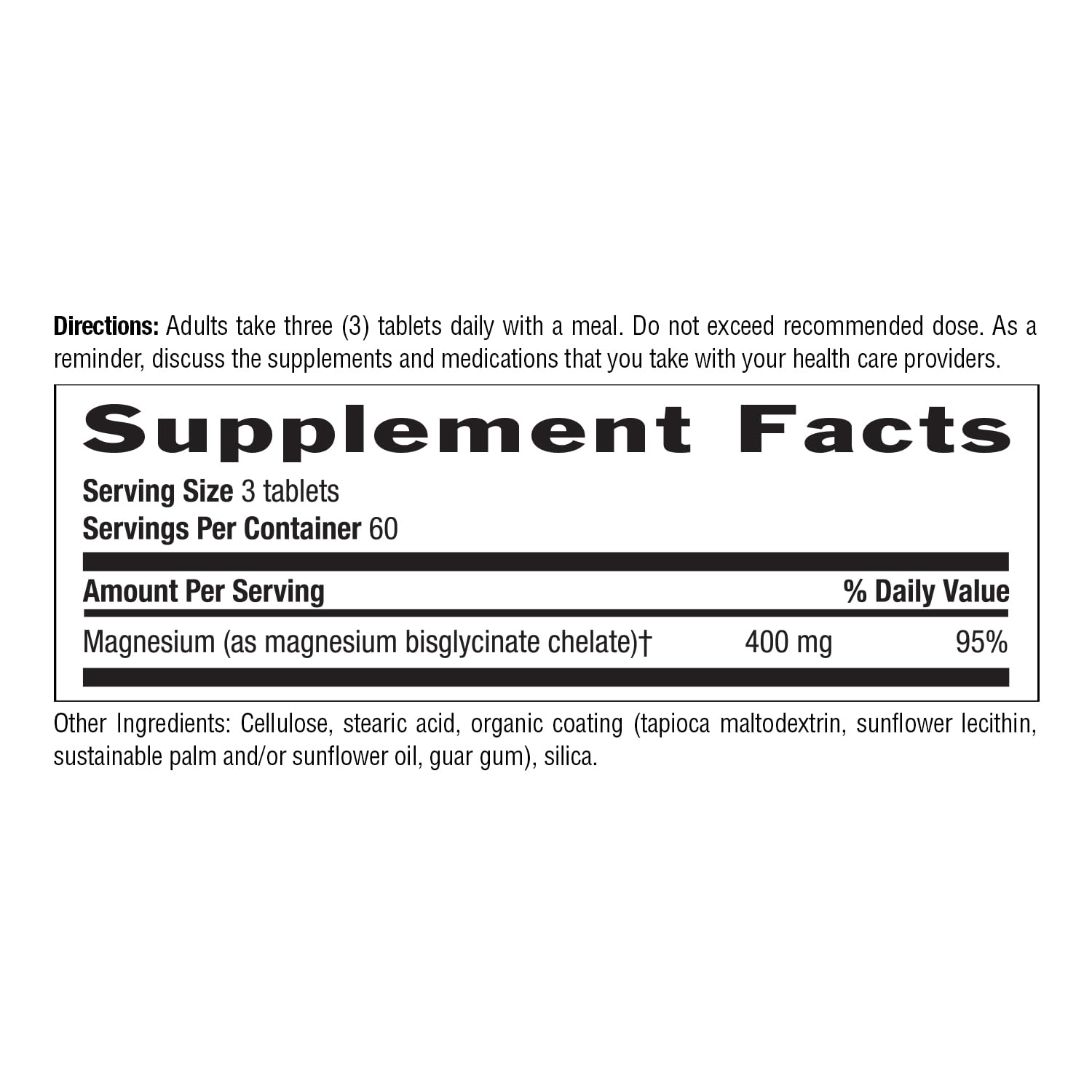 Country Life Magnésium Glycinate 400 mg – affichage des certifications et pureté.