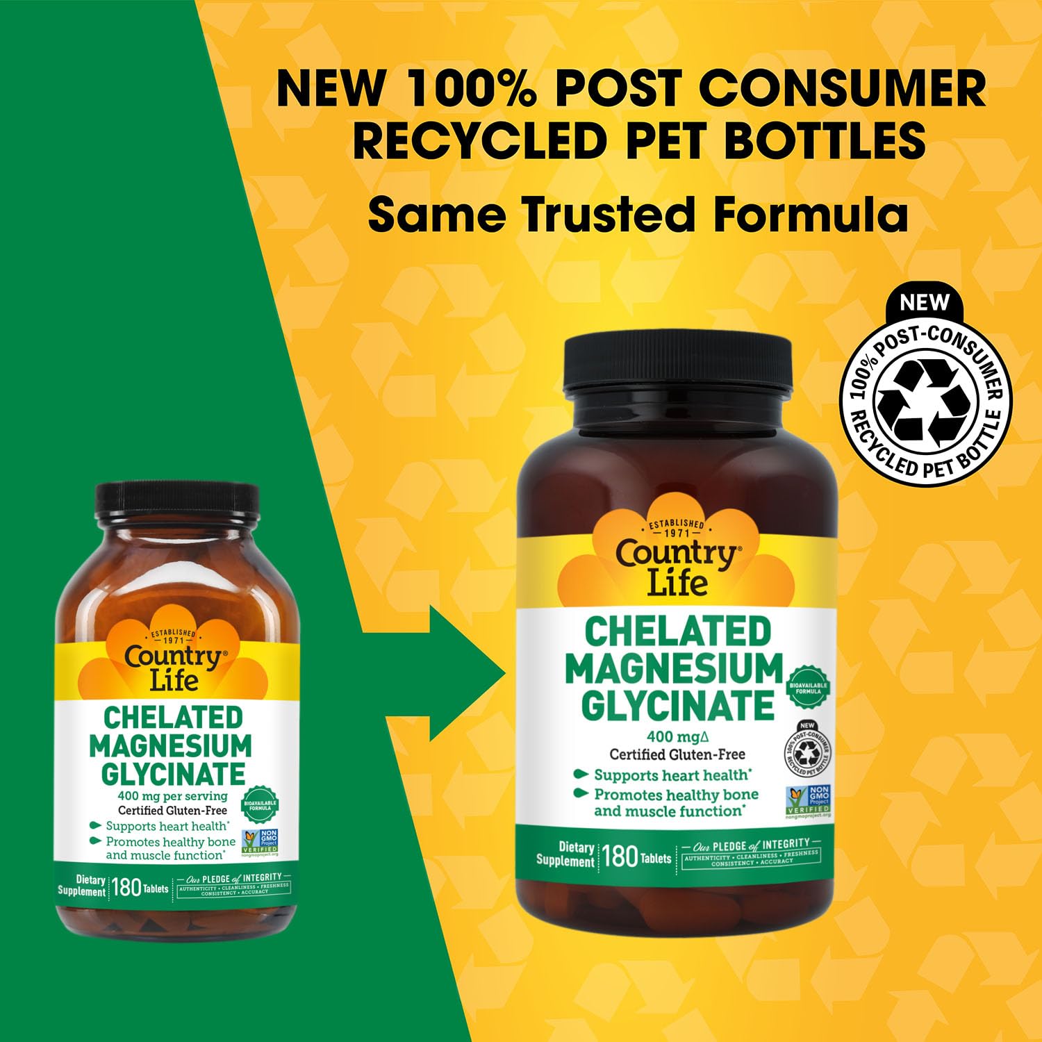 Country Life Magnésium Glycinate 400 mg – dose quotidienne simple à intégrer.
