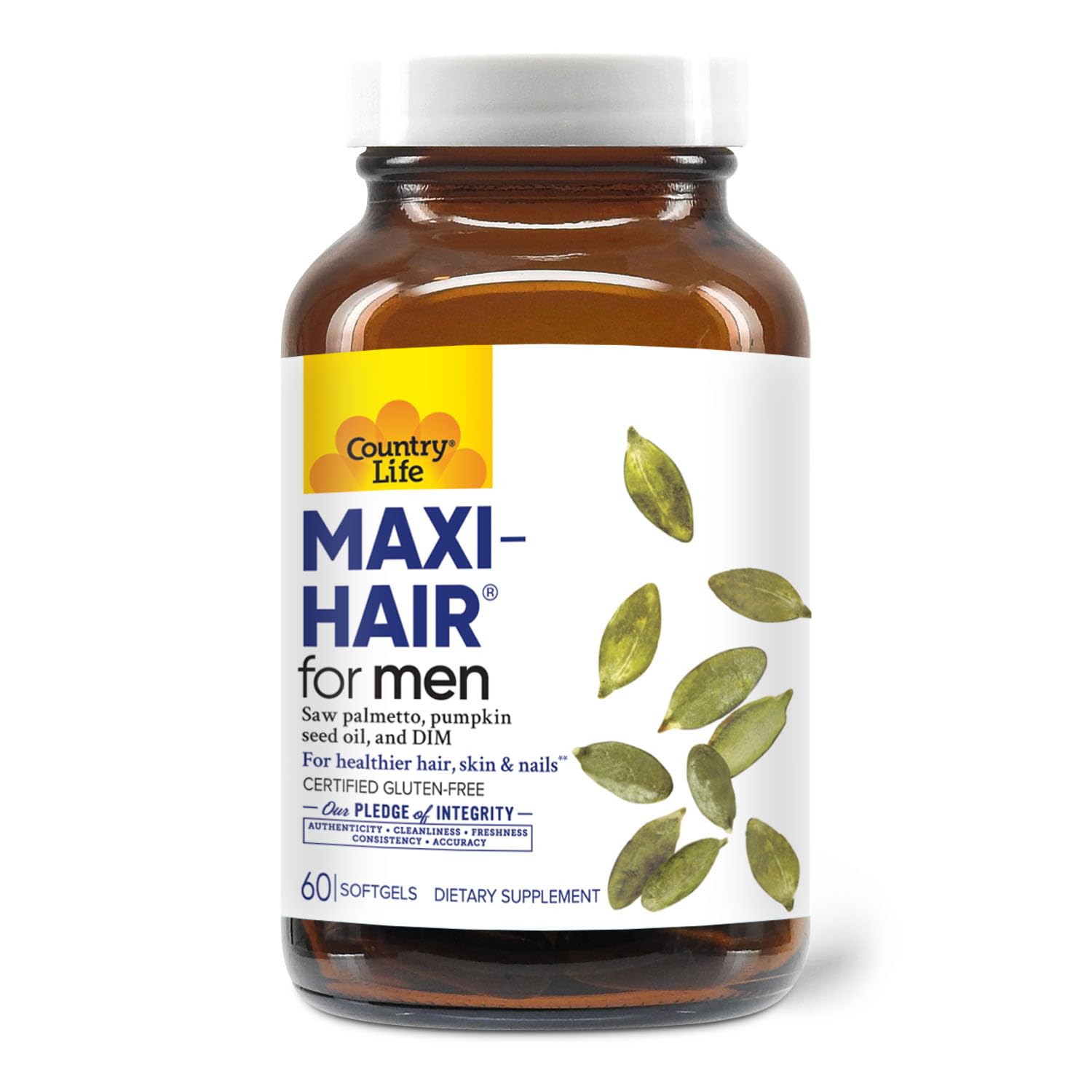 Country Life Maxi-Hair Men – Bouteille et étiquette, soutien potentiel pour cheveux et ongles.