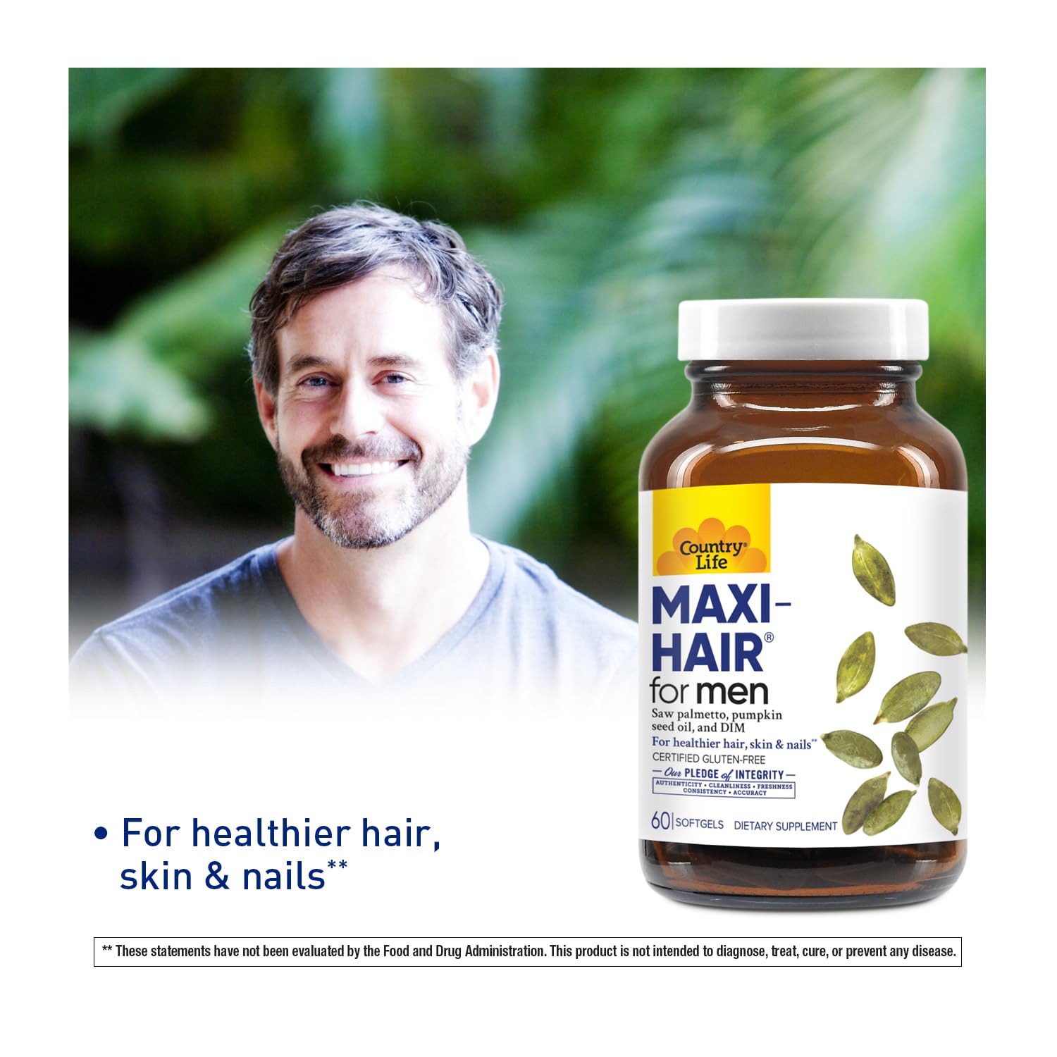 Country Life Maxi-Hair Men – Capsules visibles, format végétal pratique au quotidien.