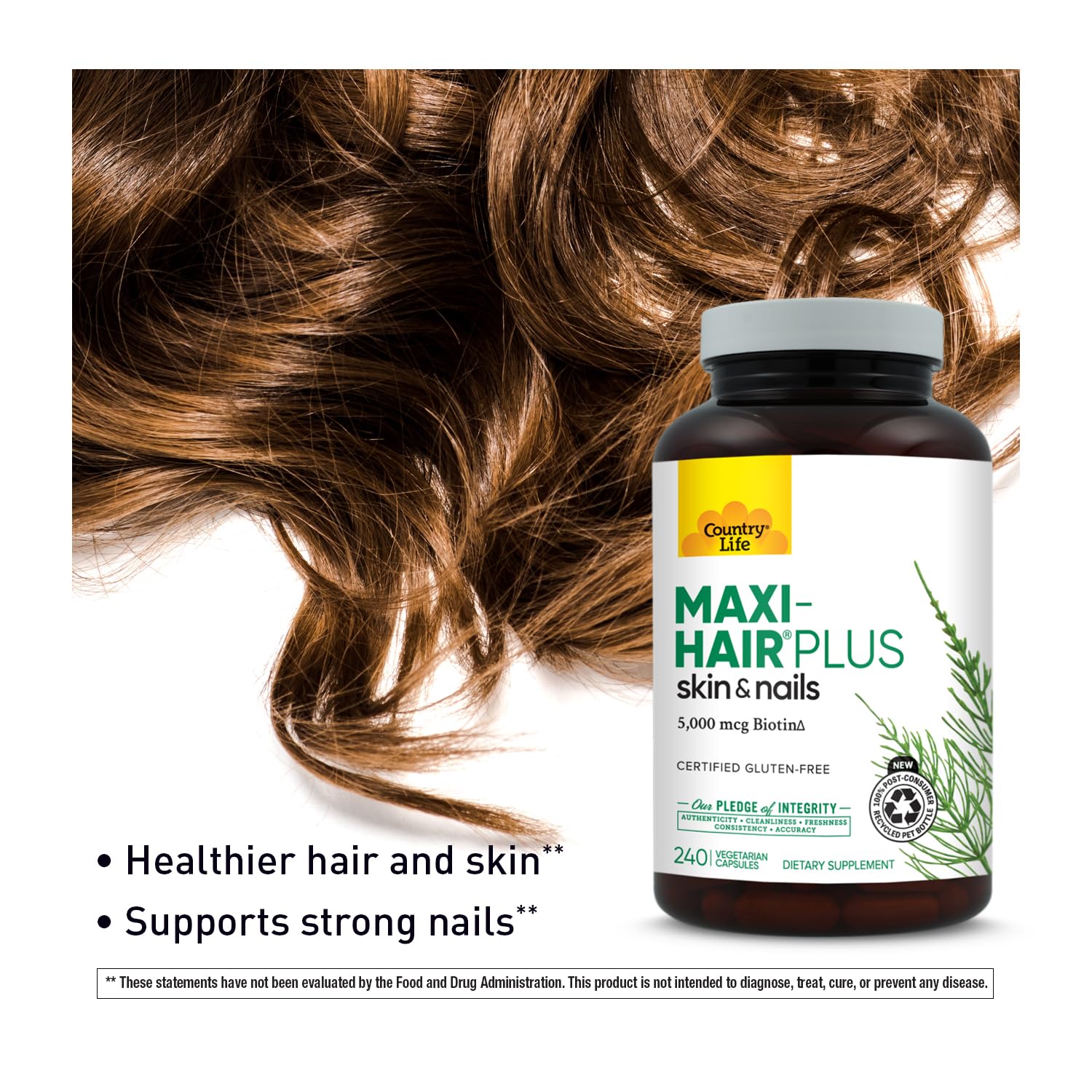 Country Life Maxi-Hair Plus Biotine, cheveux sains et éclat dans votre routine.