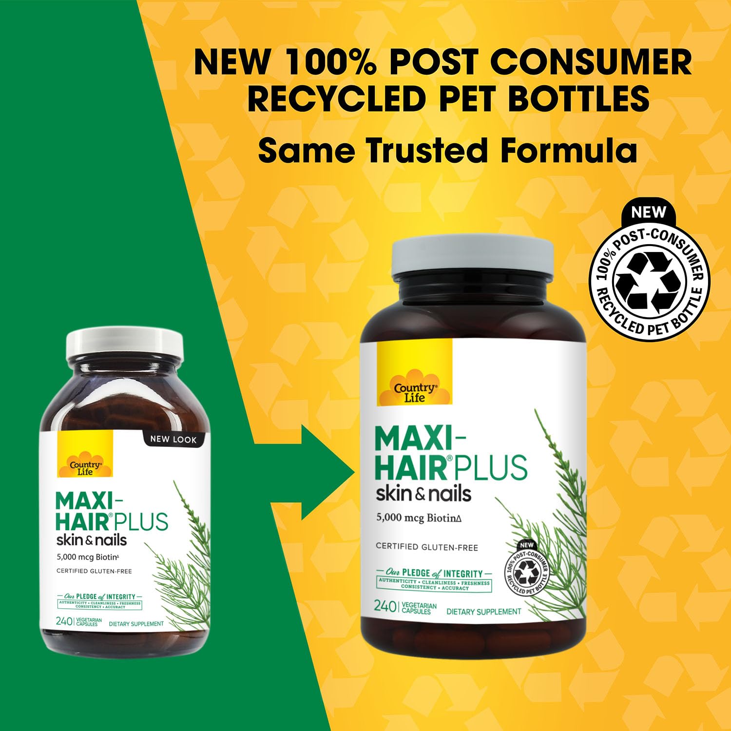 Country Life Maxi-Hair Plus Biotine, emballage pratique, routine beauté quotidienne simplifiée.