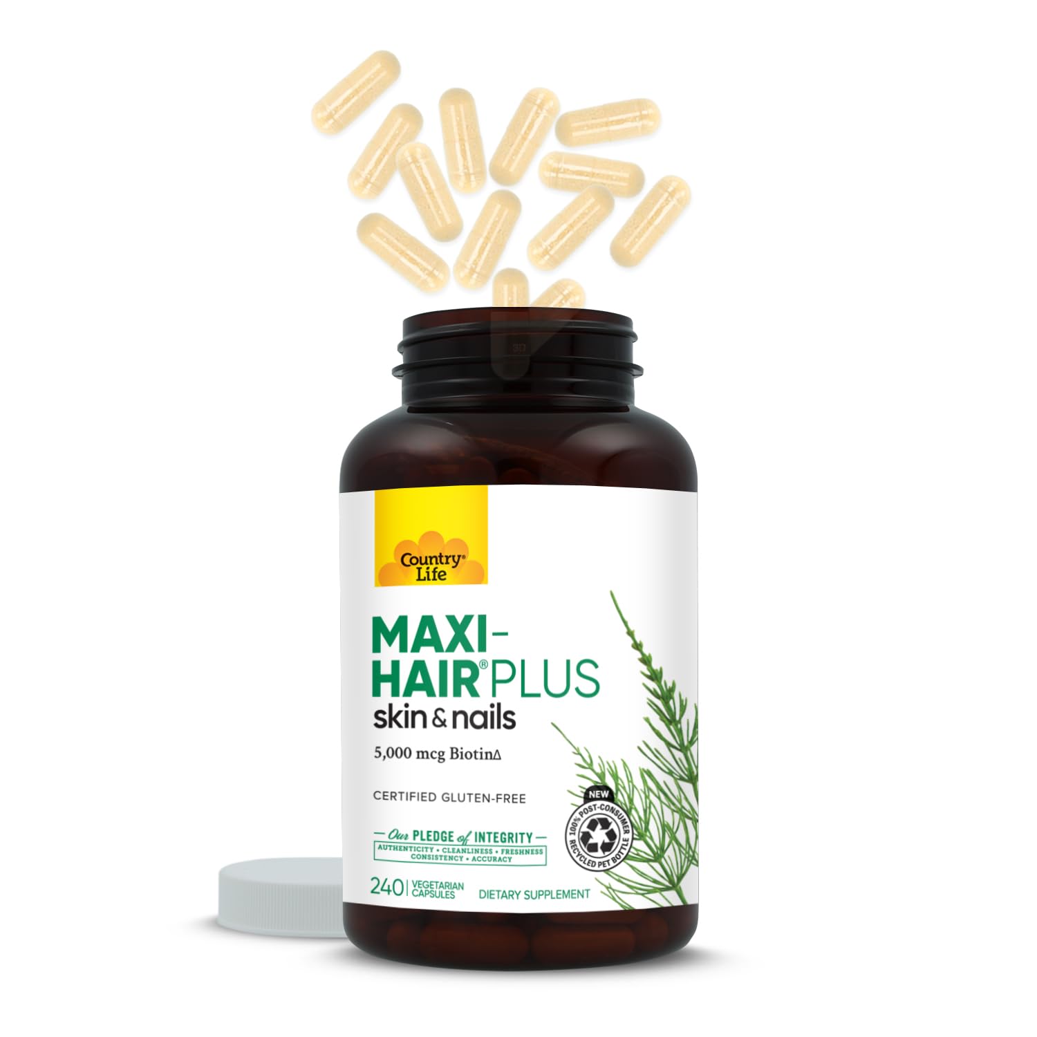 Country Life Maxi-Hair Plus Biotine, utilisation simple, résultats potentiels dans la routine beauté.