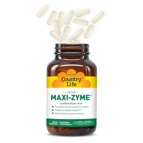 Country Life Maxi-Zyme gelules véganes faciles à avaler, routine quotidienne.