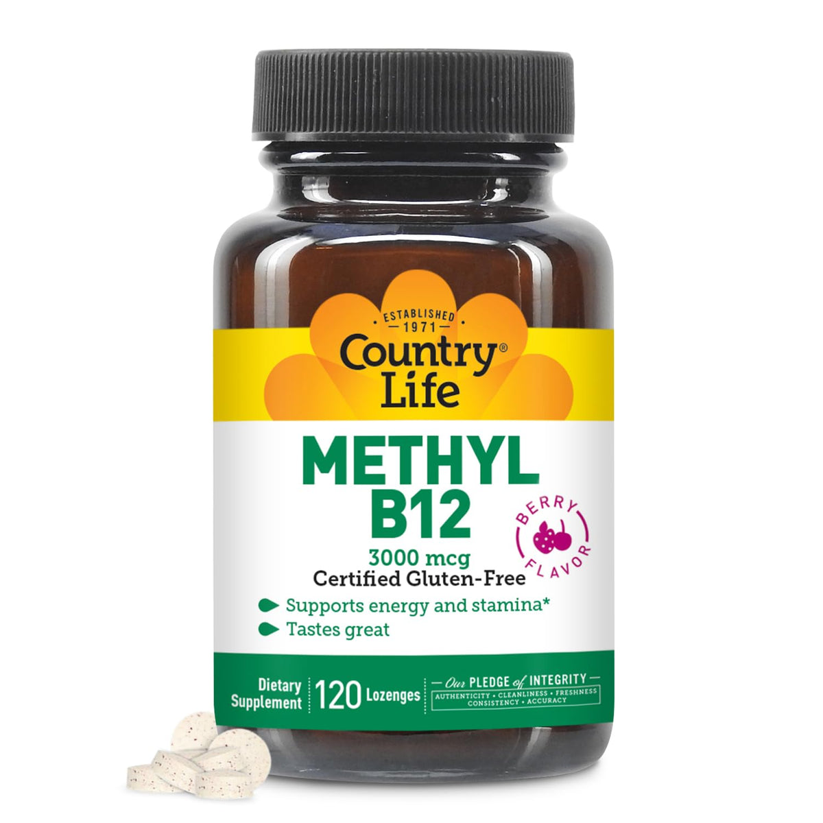 Country Life Méthyl B12 pastilles Berry, emballage attractif