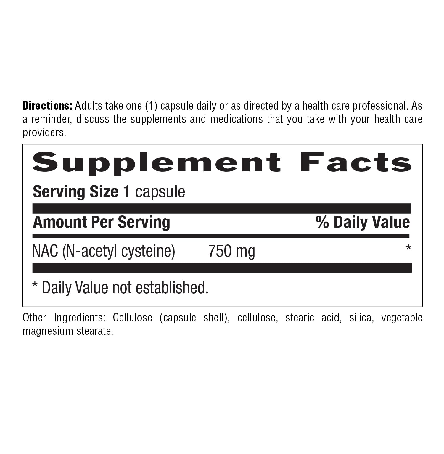 Country Life NAC 750 mg — dosage simple avec une capsule par jour.