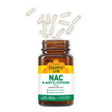 Country Life NAC 750 mg — étiquette claire affichant le soutien antioxydant.