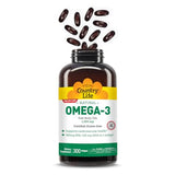 Country Life Omega-3 gélules ouvertes, démonstration de l’ingestion aisée.