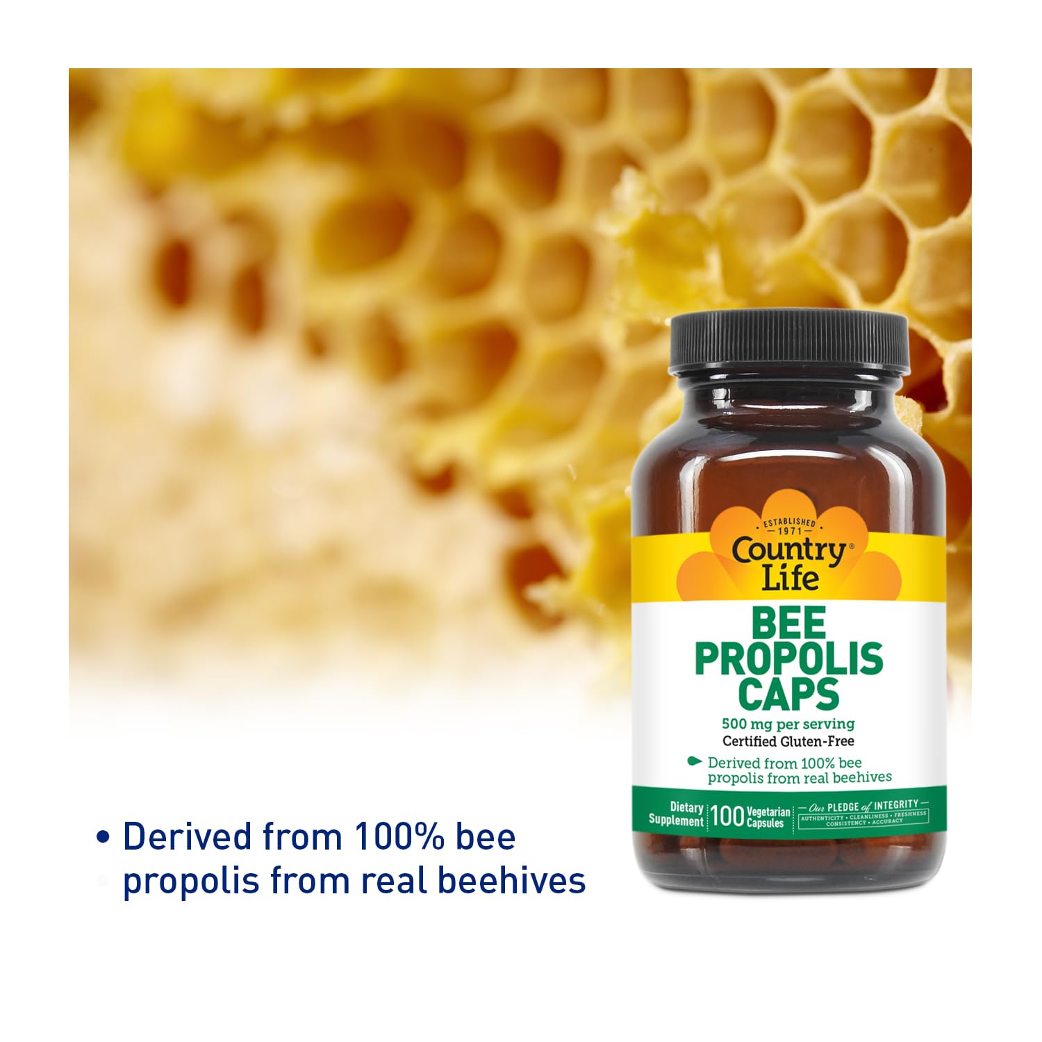 Gélules Country Life Propolis 500 mg, vue d ensemble prêt à l’emploi.