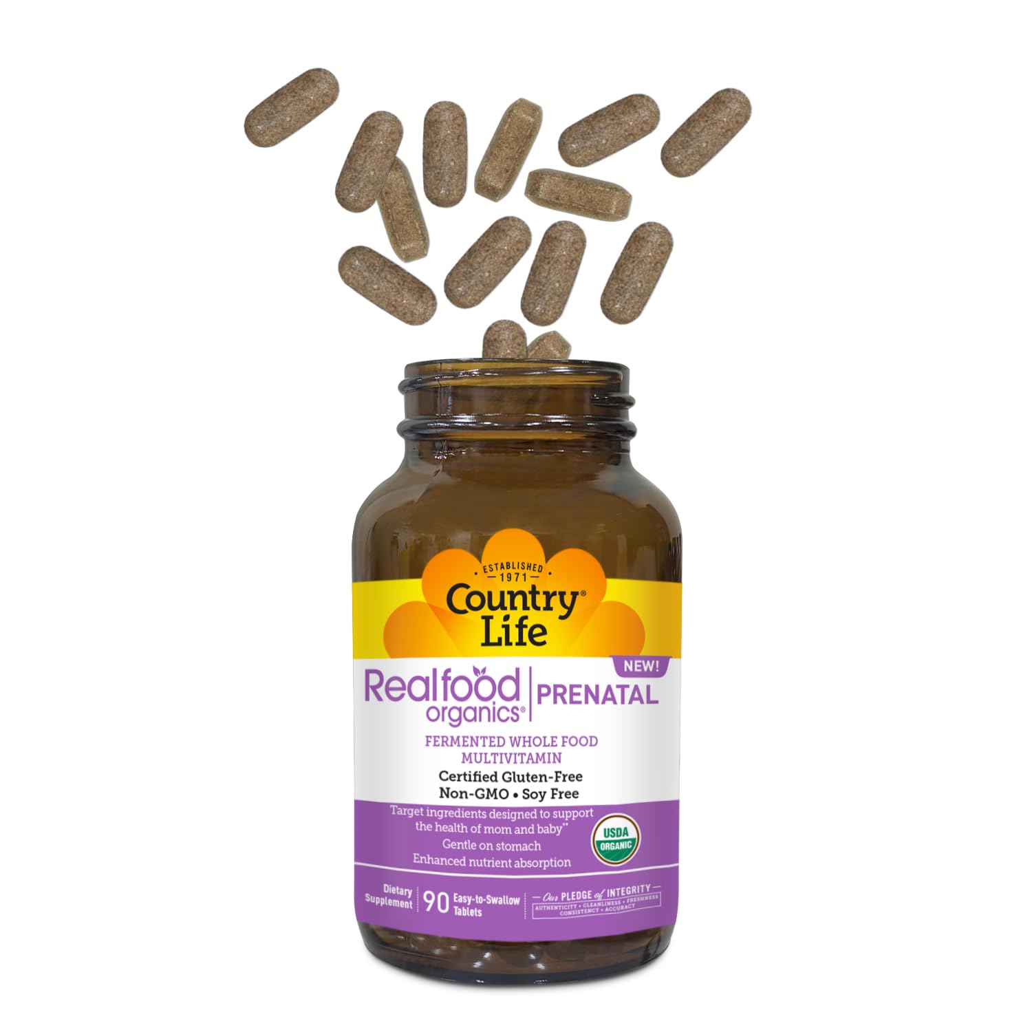 Country Life Realfood Organics Prenatal – Fer et gingembre pour le confort quotidien.