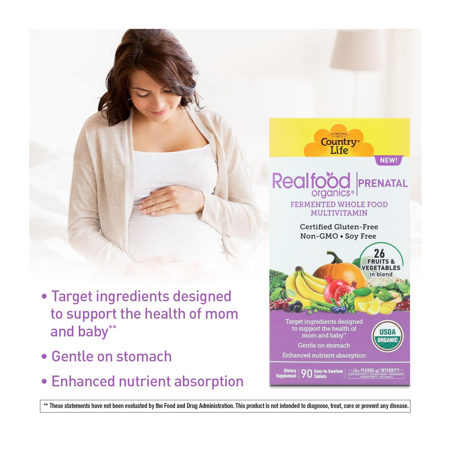 Country Life Realfood Organics Prenatal – Fruits et légumes biologiques visibles et naturels.