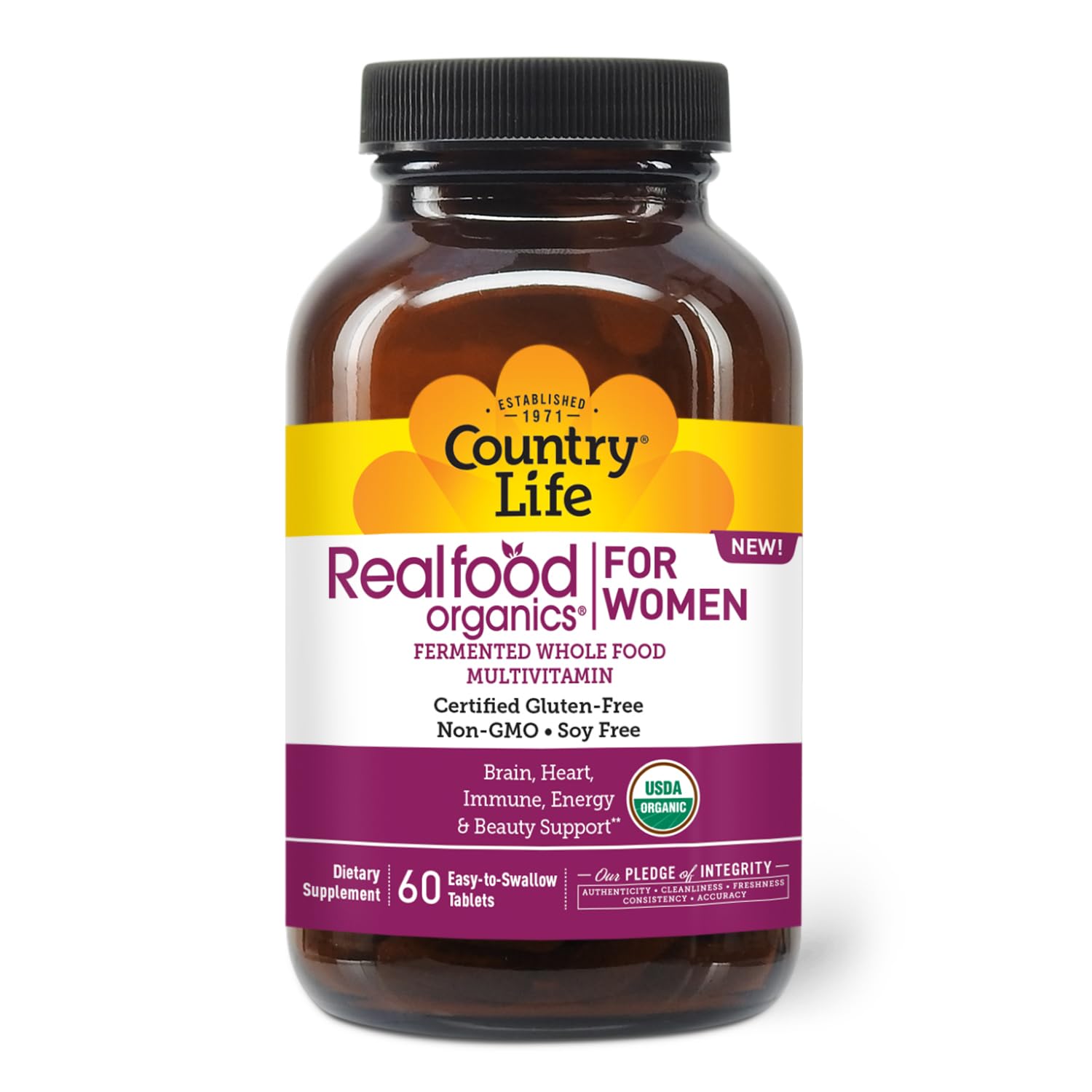 Country Life Realfood Organics Vitamines Femmes: bouteille présentée, prêt pour l'énergie quotidienne.