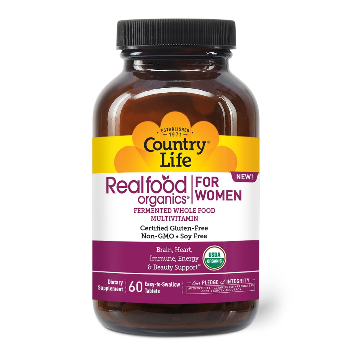 Country Life Realfood Organics Vitamines Femmes: bouteille présentée, prêt pour l'énergie quotidienne.