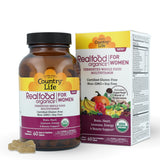 Country Life Realfood Organics Vitamines Femmes: étiquette biologique et vegan, bénéfice potentiel pour énergie et bien-être.