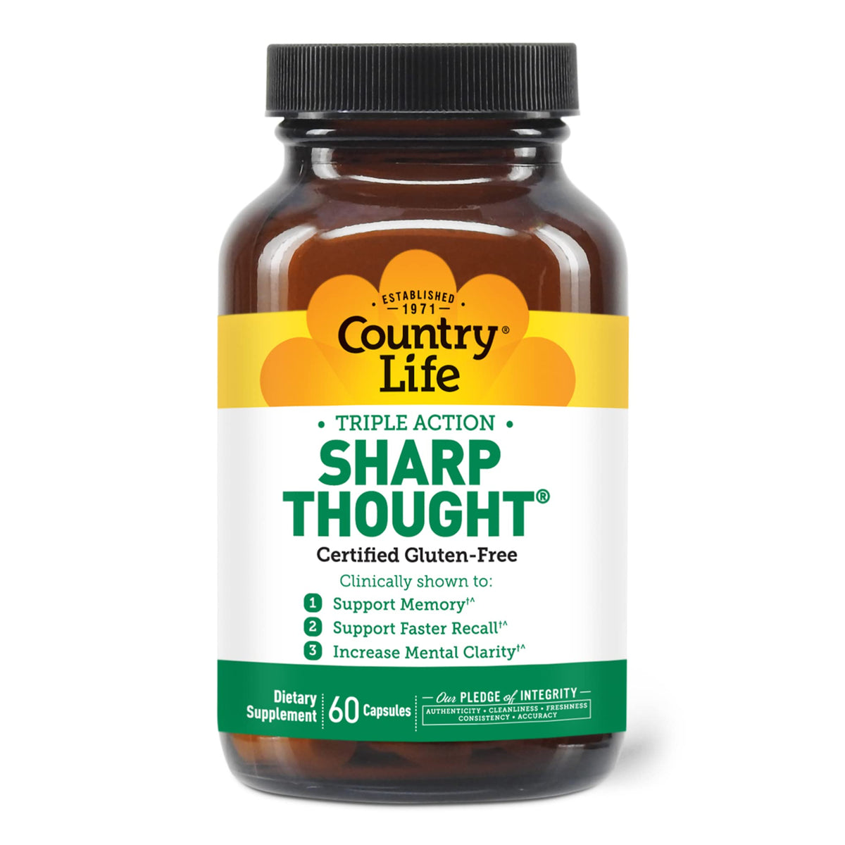 Country Life Sharp Thought – bouteille montrant le soutien cognitif potentiel.